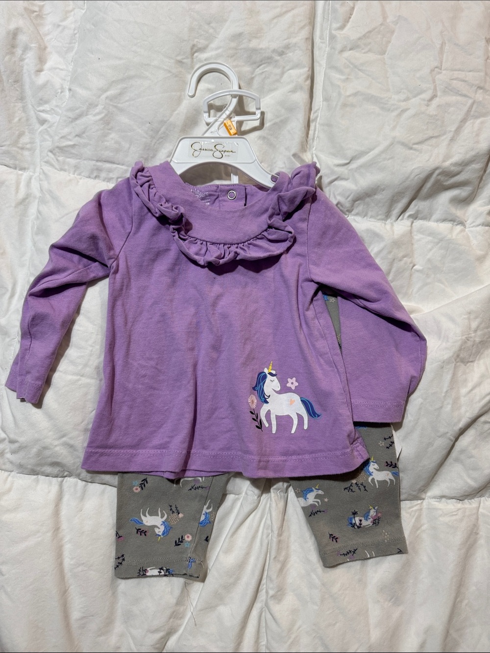 Purple Unicorn Ruffle Neck Top with Unicorn Leggings size 6-9 months